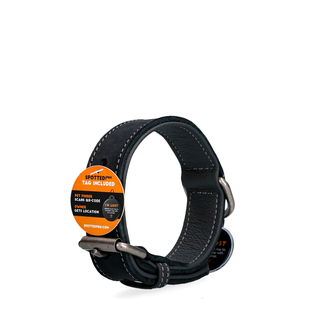 Lederhalsband mit vernetzter Marke Schwarz - 65 cm