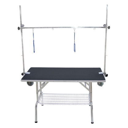 Table de toilettage pliante à potence double avec roulettes