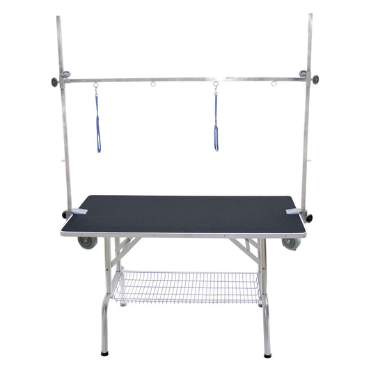 Table de toilettage pliante à potence double avec roulettes