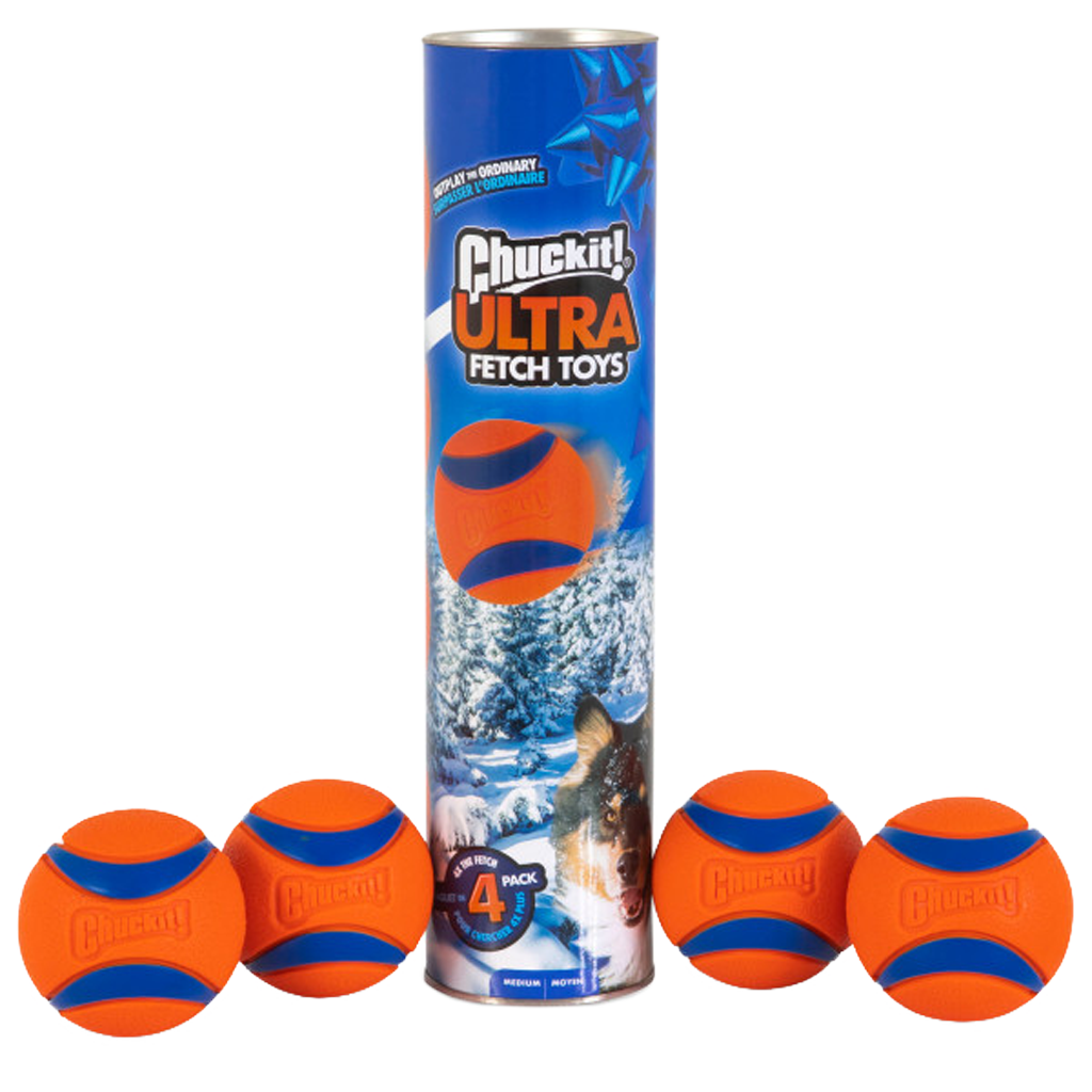 Coffret 4 balles Ultra Ball Chuckit! taille M (Ø 6 cm)