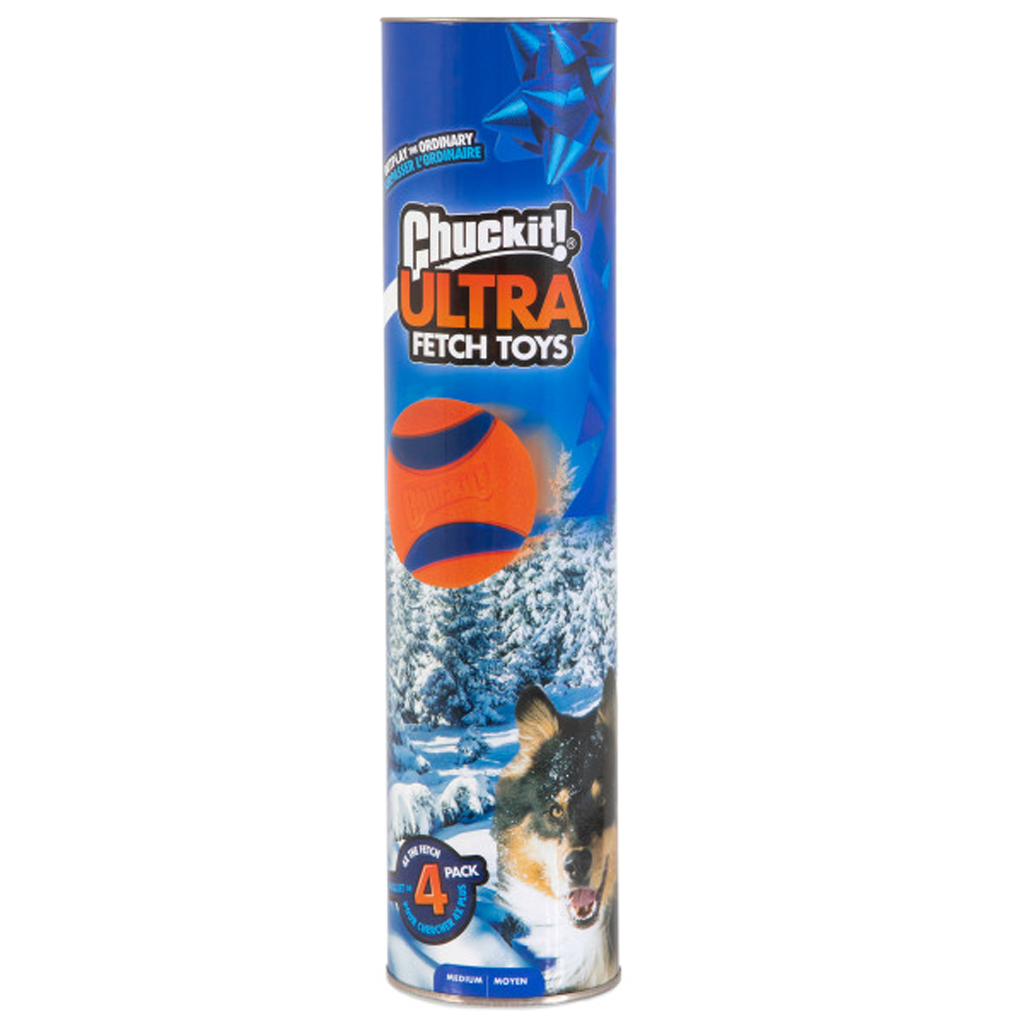 Coffret 4 balles Ultra Ball Chuckit! taille M (Ø 6 cm)