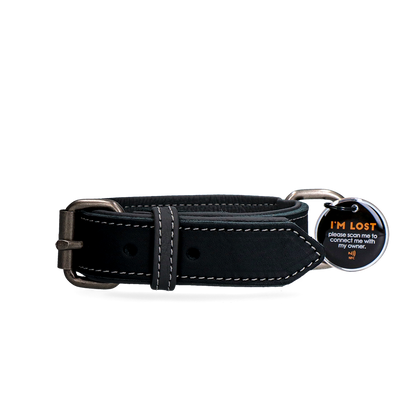 Collier Cuir Médaille Connectée Noir - 65 cm