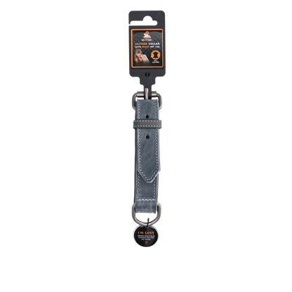Collier Cuir Médaille Connectée Gris - 45 cm