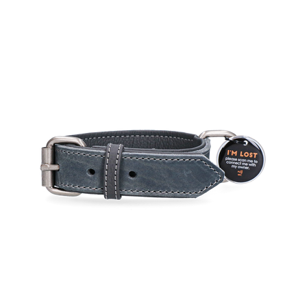 Collier Cuir Médaille Connectée Gris - 55 cm