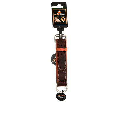 Collier Cuir Médaille Connectée Marron - 50 cm