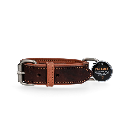 Collier Cuir Médaille Connectée Marron - 50 cm