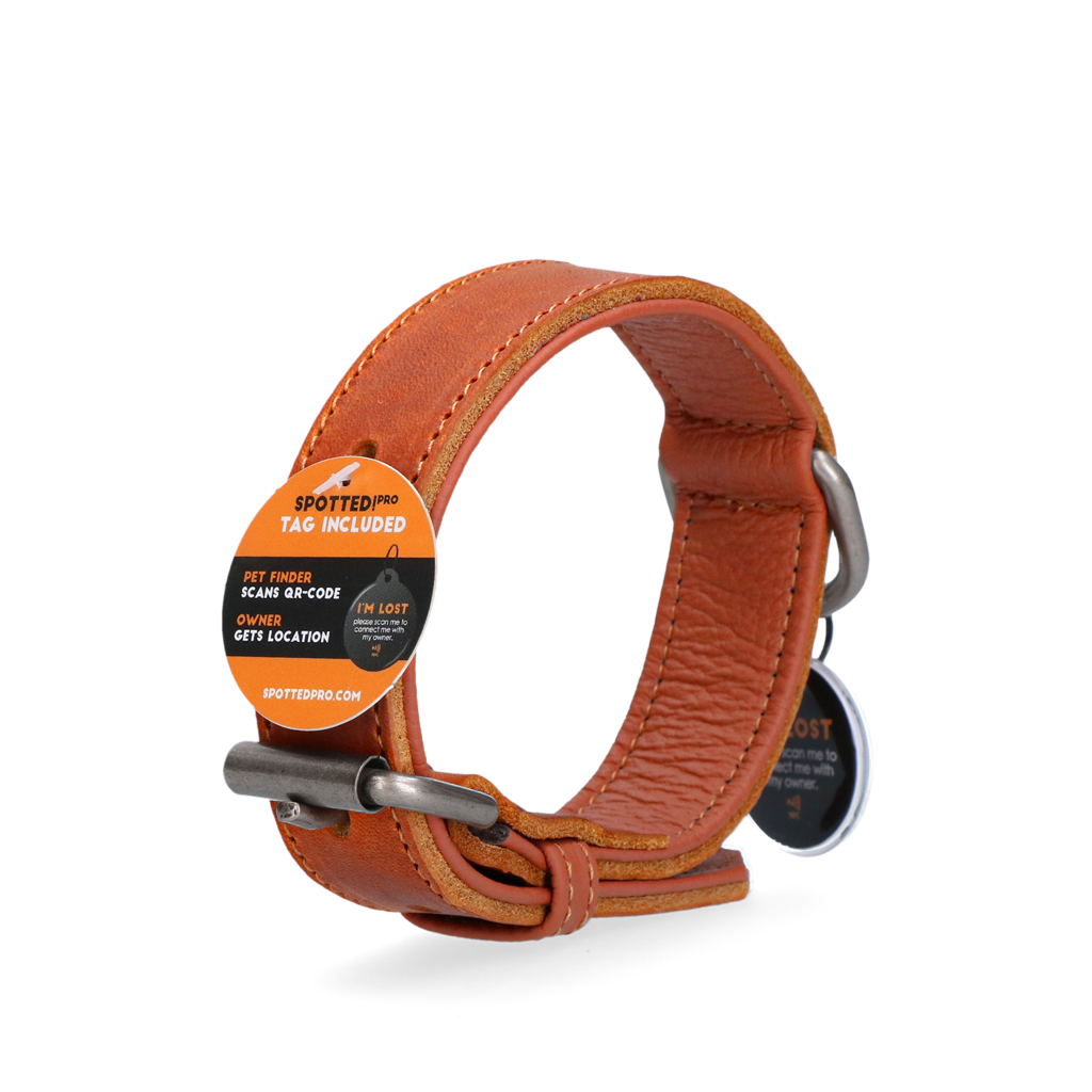 Lederhalsband mit vernetzter Marke Cognac - 40 cm