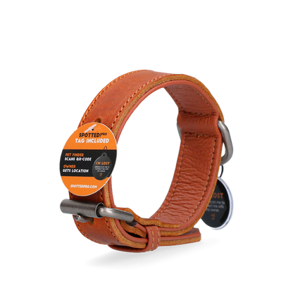 Collier Cuir Médaille Connectée Cognac - 45 cm