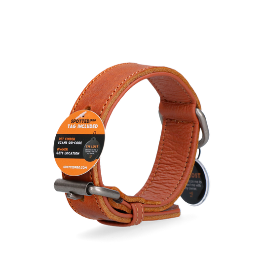 Collier Cuir Médaille Connectée Cognac - 65 cm