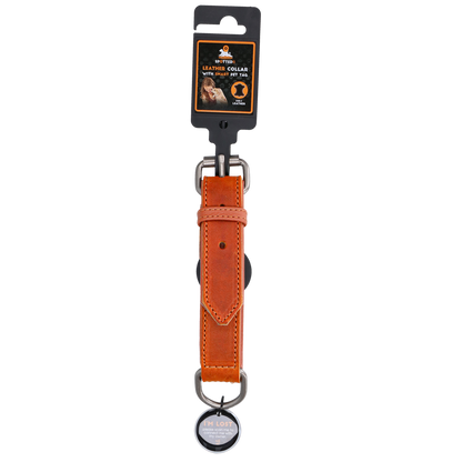 Collier Cuir Médaille Connectée Cognac - 45 cm