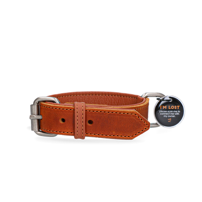 Collier Cuir Médaille Connectée Cognac - 65 cm