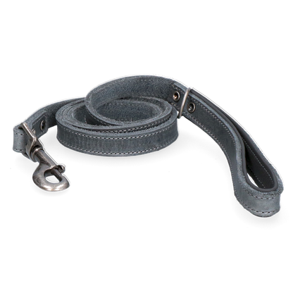 Laisse Cuir Poignée Rembourrée Gris - 130 cm