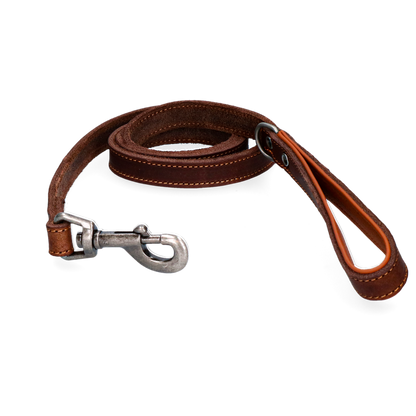 Laisse Cuir Poignée Rembourrée Marron - 130 cm