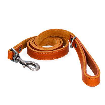 Laisse Cuir Poignée Rembourrée Cognac - 130 cm
