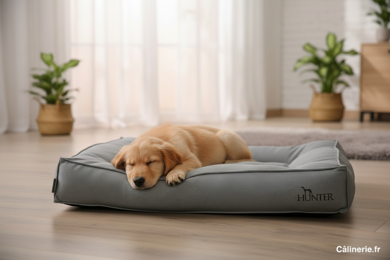 Chiot Golden Retriever sur coussin Hunter Lancaster